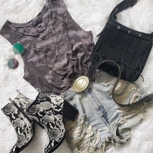 DIY Bleach Dyed Crop Top Embroidered Eagle Bird Western Distressed Size M